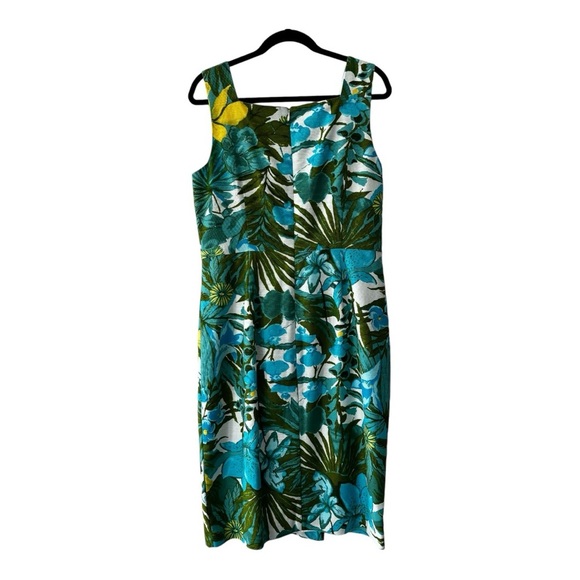 Talbots Floral Sheath Dress Size 14 NWT 🌿 Blue Green Tropical Print Sleeveless - Picture 5 of 5